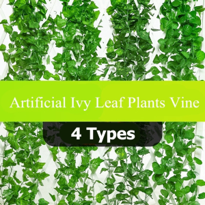 Green Silk Artificial Hanging Vines Leaf Plants Fake Hanging Vine Plant Plastic Simulation Wall Climbing Vines Rattan Leaves Vine Hanging Garland Artificial Plants for Home Wall Decor