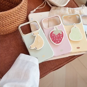 Cute Hand Drawn Strawberry Grape Banana Pear Bracket Anti-drop Cover For iPhone 17 16 15 14 13 Pro Max