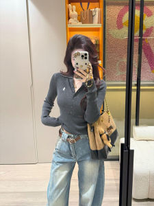 Womens Knitted Long Sleeve Shirt Waist Cinching Button up Base Layer Slim Fit Casual Style Polyester Fiber Autumn Winter Wear