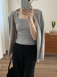 Soft Cozy Knitted Cardigan And Strap Two-Piece Set Womens Sweater Jacket Inner Match Spring Autumn New Arrival Comfortable