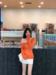 VKSOD | Áo len dệt kim dài tay hở vai thời trang cho nữ dáng ôm vừa vặn thiết kế mới cho mùa thu chất liệu mềm mại phong cách đơn giản