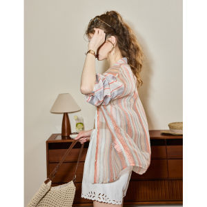 KUHNMARVIN | Áo Sơ Mi Nữ Kiểu Cổ Điển Chất Liệu Linen & Tencel Sọc