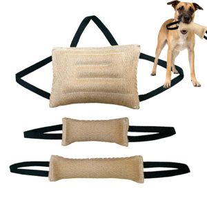 Dog Tug of War Toy Tough Jute Bite Stick Pillow with 2 Handles Training Equipment Puppy to Large Dogs Interactive Play Toys