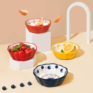 Cute Ceramic Bowl Ins Style Rice Salad Fruit Yogurt Dessert Small Bowl round Shape Fresh And Clear Pattern Dinnerware Set