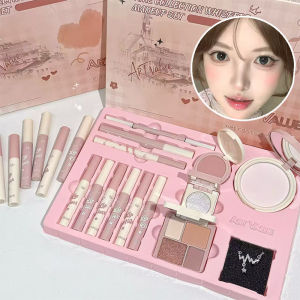 ชุดกล่องของขวัญเครื่องสำอาง 14 ชิ้น ลายโบว์ผีเสื้อ รูปหัวใจ ประกอบด้วยลิปสติก แป้ง บลัชออน อายแชโดว์ พร้อมสร้อยคอ ของขวัญคริสต์มาส