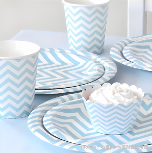 Blue Birthday Party Disposable Tableware Boys Cake Plate Paper Cups Napkins Decorative Supplies round Disk Party Supplies