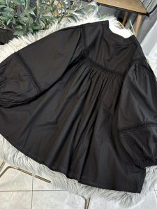 เสื้อเชิ้ตแขนยาวคอตั้งสไตล์ฝรั่งเศส ทรงหลวม กระโปรงทรงเดรสสั้นเอวสูง สไตล์หวาน แขนยาว ทรงหลวม สำหรับผู้หญิงไซส์ใหญ่