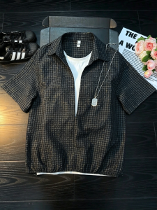 CHENMU | Lightweight Sun-protective Breathable Plaid Bubble Linen Short Sleeve Shirt