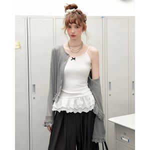 QIAOCHENXIAN | Lace Hem Bow Decorated Large Size Slim Fit Tank Top Women
