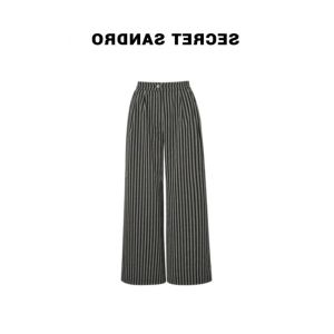 Donna High Waist Loose Fit Slimming Nine-Piece Pants Womens Casual Pants Vertical Stripes Conceal Meat Autumn Season