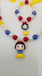 hiCosplaydy Little Kids Girl Princess Aurora Snow White Elsa Pearl Jewellery Accessories Sets Beaded Necklace Bracelets