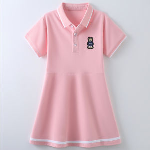 เด็กผู้หญิง ฤดูร้อน แขนสั้น ทรงเอ เดรส เจ้าหญิง กระโปรง เสื้อผ้าเด็ก ผ้าฝ้าย 100% สไตล์ลำลอง สีบริสุทธิ์ เดรส สําหรับเด็ก