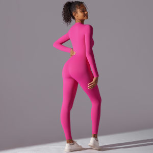 Đồ Tập Liền Thân Nữ Chất Liệu Thun Co Giãn Có Khóa Kéo Tay Dài Nhanh Khô Thoáng Khí Thích Hợp Cho Tập Gym Yoga.