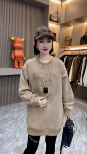 Autumn Winter New Style Heavy Embroidery Rabbit Gradient Thickened Pure Cotton Hoodie Women Loose Mid-Length Top