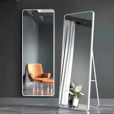 Trendy Minimalist Full Length Floor Mirror with Rounded Corners for Home