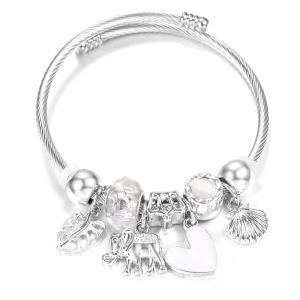 Vòng Tay Mặt Dây Chuyền Hình Voi Đính Đá Pha Lê Dành Cho Nữ Làm Bằng Thép Không Gỉ Hạt Cườm 4 Màu Khóa Hình Voi Trang Sức Cổ Điển