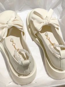 Sweet Mary Jane Miniature Leather Shoes Womens 2024 New Japanese Style Thick Bottom Loafers Pearl Butterfly Knot Soft Girl JK Shoes