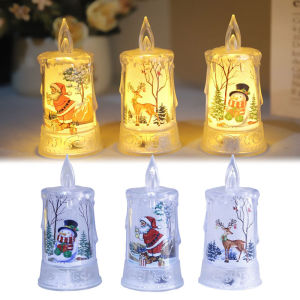 Yespery Crystal giáng sinh nến không cháy LED nhấp nháy mô phỏng nến thực Santa Claus Snowman Elk giáng sinh nến điện tử trang trí Giáng sinh