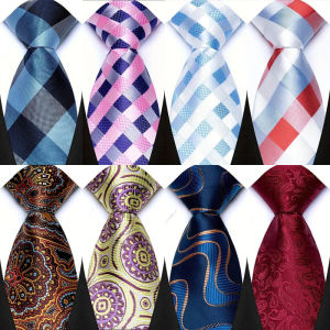 New 8CM Mens Necktie Plaid & Checks Stripes Ties For Man Groom Groomsman Jacquard Woven Ascot Neck Tie Formal Business Party