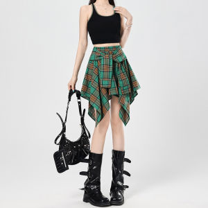 La Chapelle | Irregular Grid False Two-piece A-line Short Skirt