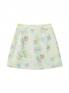 Cantonstory | Floral A-Line Mid Skirt Slim High Waist