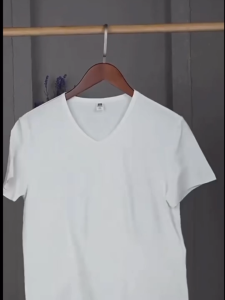 Mens V-neck T-shirt white short-sleeved Korean style solid color cotton t shirt top