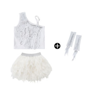 Sparkling Sequin Skirt Set for Kids Hip Hop Performance Outfit Glitter Dance Show Offstage Dancewear for Boys And Girls