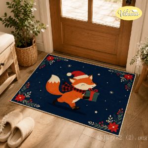 VIKAMA Hoạt Hình Giáng Sinh Thảm Cửa Chống Bám Bẩn Chống Trơn Trượt Trong Nhà Thảm Cho Nhà Trang Trí Phòng Tắm Lưng PVC Có Thể Giặt Bằng Máy