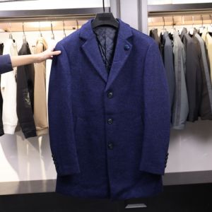 เสื้อฮอมซิกผู้ชาย ทันสมัย ขนสัตว์ เสื้อโค้ท ขนสัตว์ 35 ผ้าฝ้าย บุซับในให้ความอบอุ่น ฤดูใบไม้ร่วง ฤดูหนาว เสื้อโค้ท หลวม ทรงพอดีตัว ความยาวปานกลาง ปกพับลง ปกเสื้อ