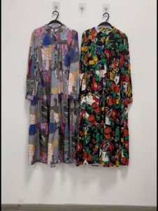 XITAO Loose Print Dress  Appear Thin Stand Collar Long Sleeve Women Autumn Casual Simplicity Dress DMJ2130