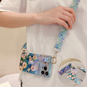 For hp Samsung S24 Ultra A53 A73 A55 A33 A13 S24 A52S S23 S25+ A51 A71 A14 A54 S20 FE Case Trendy Painting Floral Falowers Soft Casing Silicone Back Cover Camera Protection Wristband Kickstand Crossbody Strap Lanyard Ribbon Case