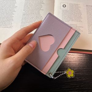 Cute Ultra-Thin Portable Womens Card Holder Bus Card Wallet Simple Dyeing Color Contrast Style Compact Size PU Leather