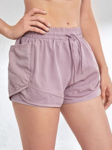 Womens Elastic Sports Shorts Shorts With Pockets Fake Two-Piece Yoga Leggings Running And Training