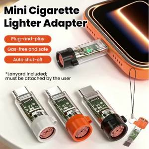 other | Type-C Mobile Cigarette Lighter Portable Auto Power-Off Outdoor Safety USB C Phone Mini Lighter Adapter For IPhone15 -17 Samsung
