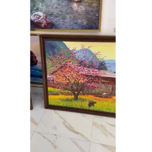 Tranh Hoa Đào Tết Tráng Gương Khung CPS Vân gỗ cao cấp – Trang Trí Phòng Khách Decor Tết 2026 năng lượng tích cực