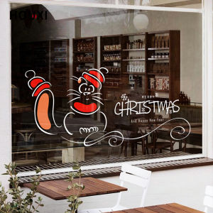 Hand Painted Minimalist Christmas Warm Creative Cartoon Stickers Holiday Decorative Showcase Bookstore Cafe Static Glue-Free