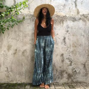 Straight-leg Tie-Dyed Cotton Silk Loose Pants Home Air Feeling Straight-Leg Pants Thin Elastic Waist Vacation Sun Protection Beach Pants