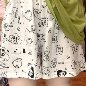 High Waist Floral Print Casual Shorts Women's Summer Korean Style Loose Comfortable Home Safety Pants Outerwear Polyester Fiber