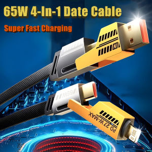 65W 4-in-1 USB Type-C Fast Charging Cable for iPhone 15/14 Android- Multifunctional Data Sync CordHigh Speed Charge & Transfer