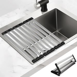 304 stainless steel kitchen sink drain rack sink bowl and dish storage rack foldable and retractable drain basket