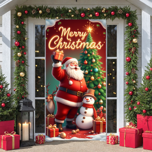 Christmas Door Cover Decorations Santa Claus Send Gift Background Banner for Indoor Outdoor Home Porch Holiday Decor Supplies