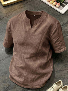 ZHUOCAN | Áo Thun Nam Cổ V Chất Liệu Tencel Linen Thoáng Khí