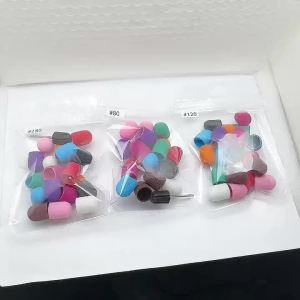 20Pcs Nail Sanding Caps with Mandrel Set Mixed Colors 80/120/180 Grit Professional Manicure Pedicure Drill Bits for Hi-Speed