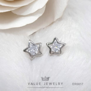 6มิล ลายดาว Star ต่างหูแป้น คริสตัลกลม ประดับ ER0818 Valuejewelry