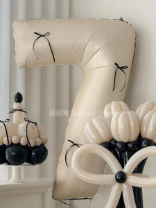 Korean Style Birthday Number Balloons with Ribbon And Butterfly Knot for Photography Props Cake Decoration Festive Supplies