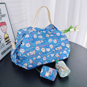 Foldable Shopping Bag Lightweight Waterproof Cloth Single Shoulder Travel Bag for Women Cartoon Design Environmentally Friendly