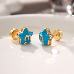 Sweet Letter Stud Earrings Womens Luxury Design Star Shape Fashion Jewelry Mixed Materials Gold Plated Artificial Gemstone