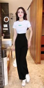 Fashionable Womens Short Sleeve round Neck T-Shirt And Wide Leg Pants Set Spring Summer New Arrival Slimming Effect Korean Style