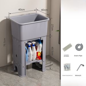 Balcony Laundry Sink Plastic Stand-Alone Integrated Washing Basin Face Washing Basin Home Use with Scrub Board Outdoor