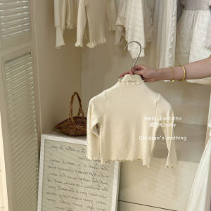 Girls Long Sleeve Base Shirt Autumn Clothes 2024 New Childrens T-shirt Wooden Edge Ear Spring Summer Inner Match Versatile